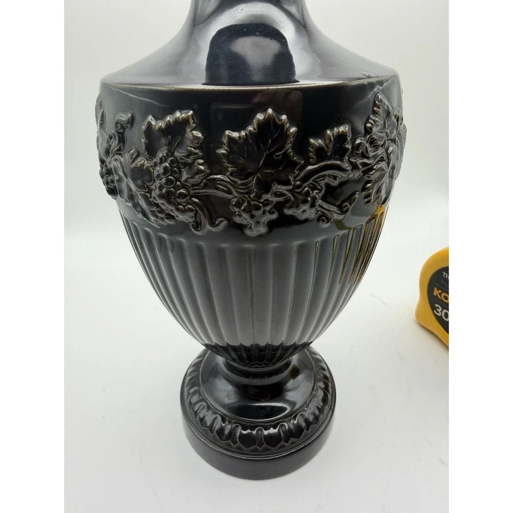 Vintage Wedgwood Black Glazed Ceramic Urn Lamp Base Grapevine Relief England